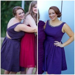 Dark Purple Bridesmaids Cocktail Dress Open Back Jeweled Neckline